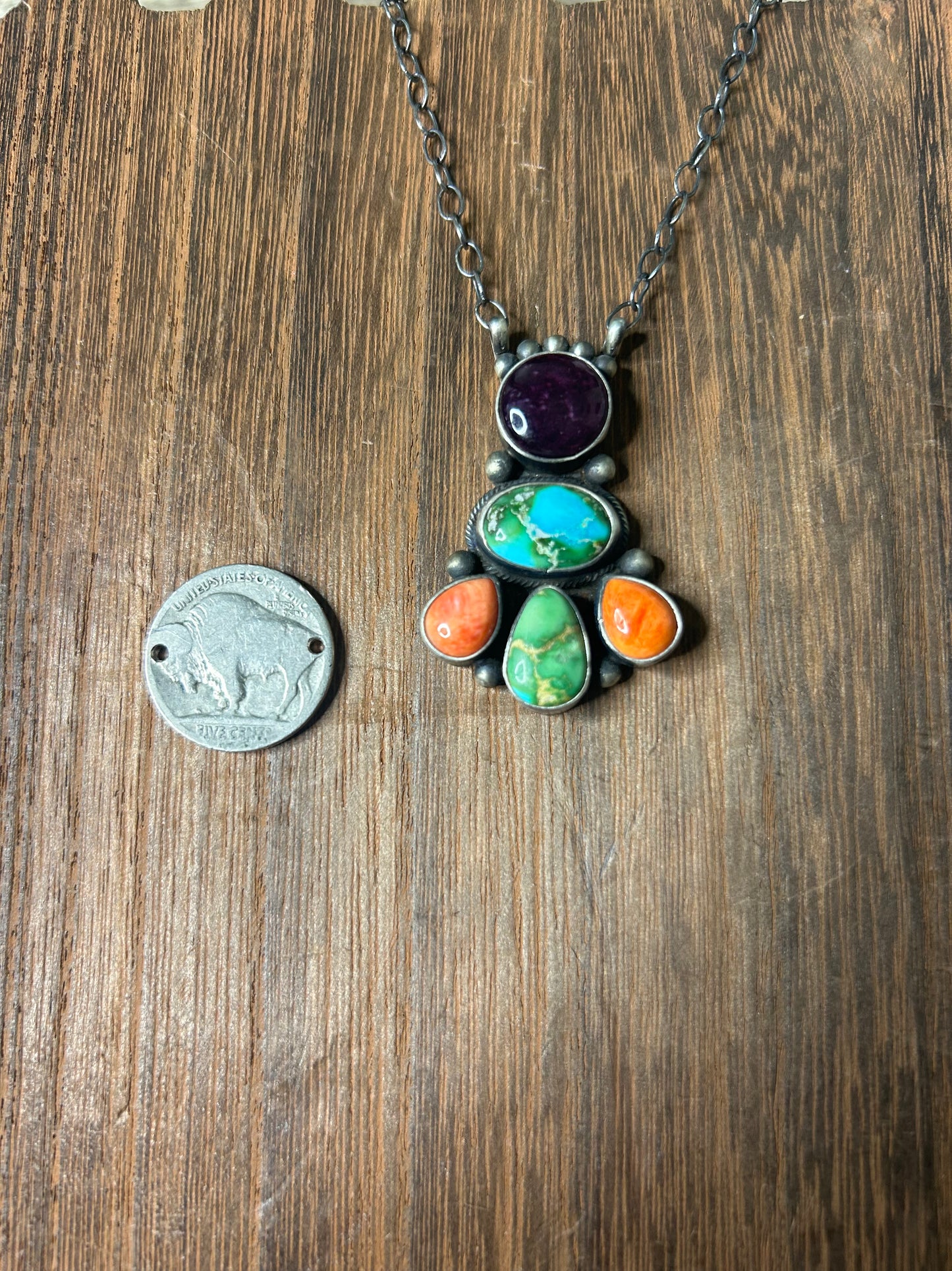 Spiny & Turquoise Multi Stone Native Made Rainbow Chain Necklace