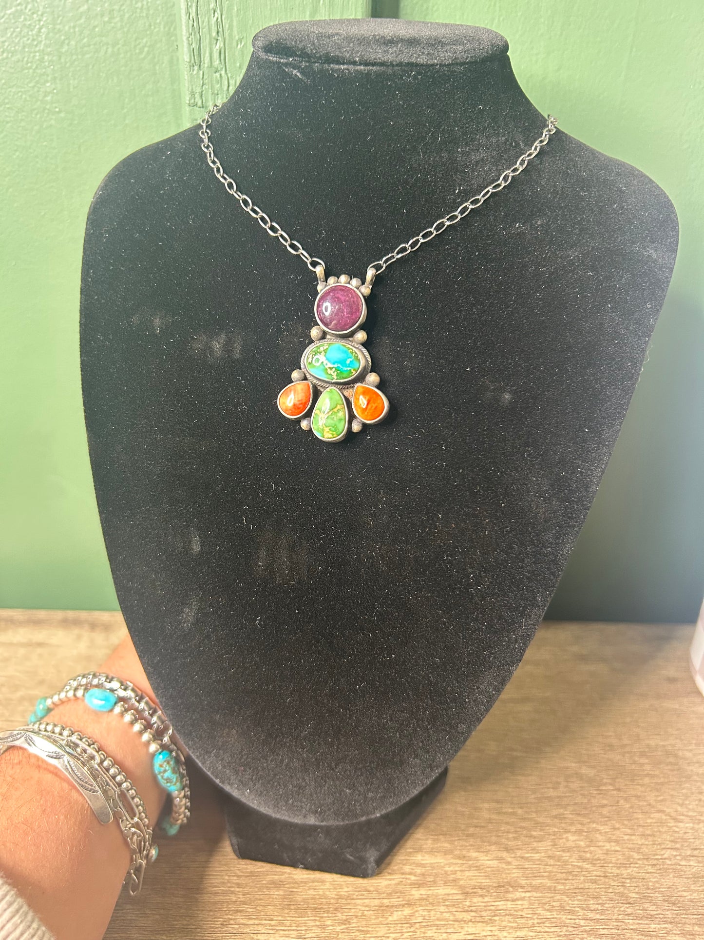 Spiny & Turquoise Multi Stone Native Made Rainbow Chain Necklace