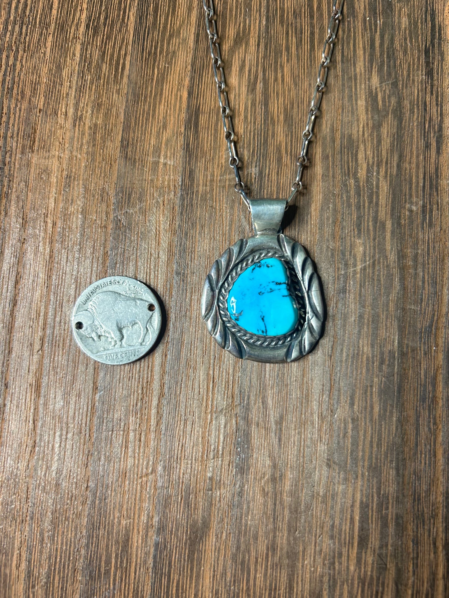 Native Made Turquoise Pendent on Chain Necklace