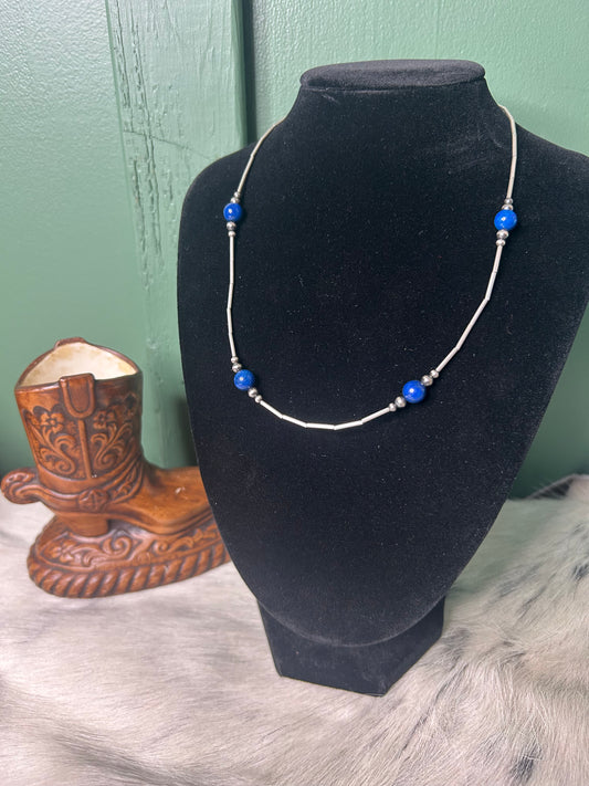 Liquid Silver & Blue Lapis Necklace