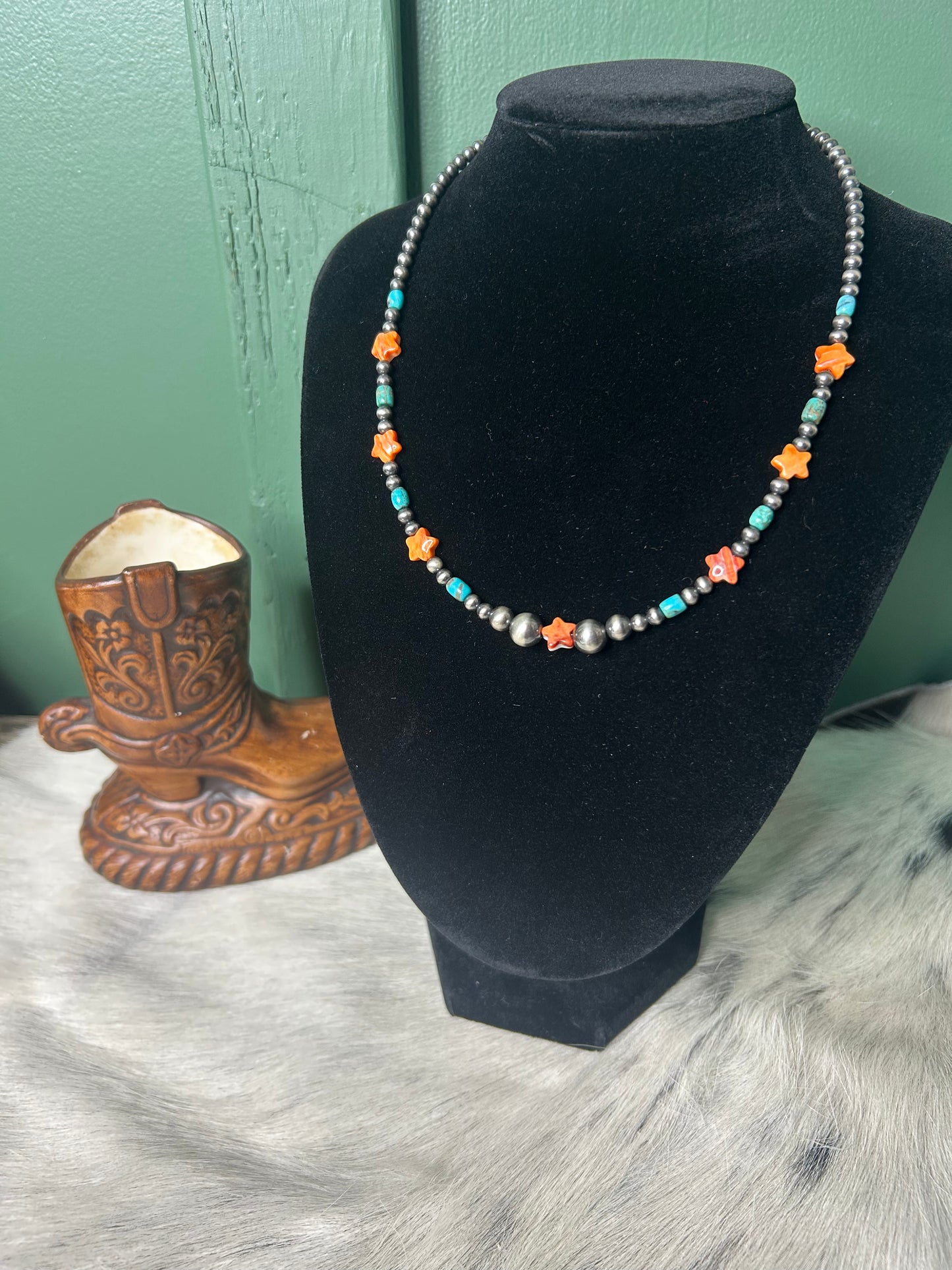 Orange Spiny Star & Turquoise Necklace