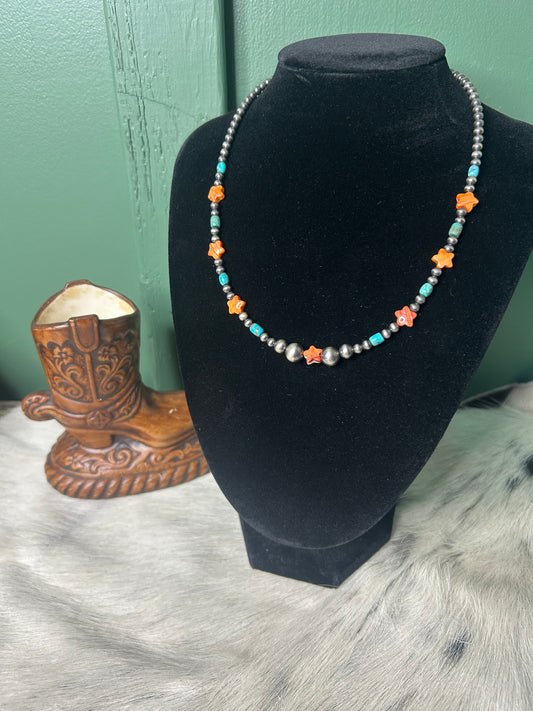 Orange Spiny Star & Turquoise Necklace
