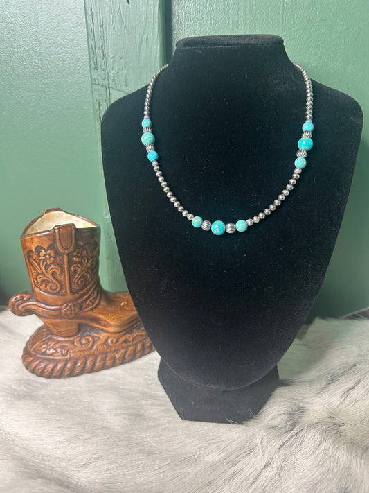 Corrugated pearls & Turquoise Necklace