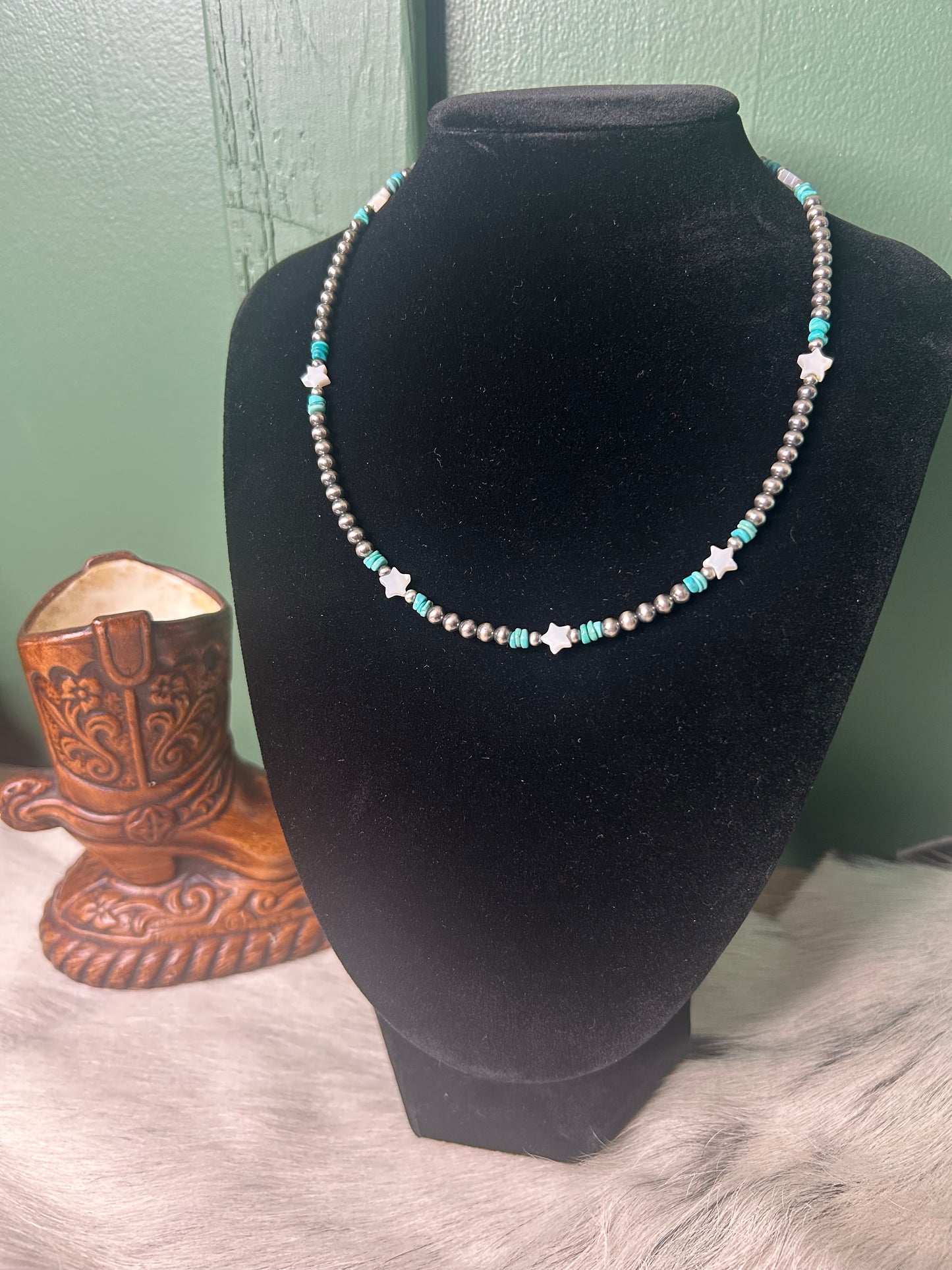 Mother of Pearl Stars & Turquoise Necklace
