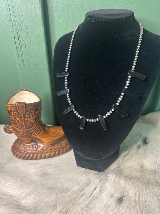 Black Onyx Bar Bead Necklace
