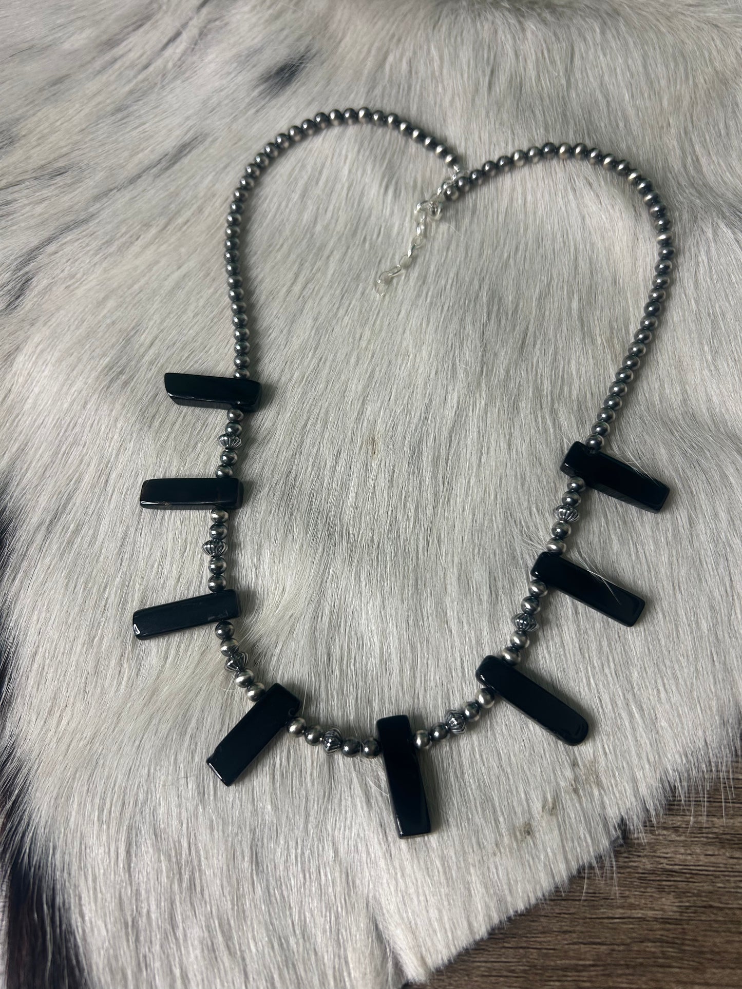 Black Onyx Bar Bead Necklace