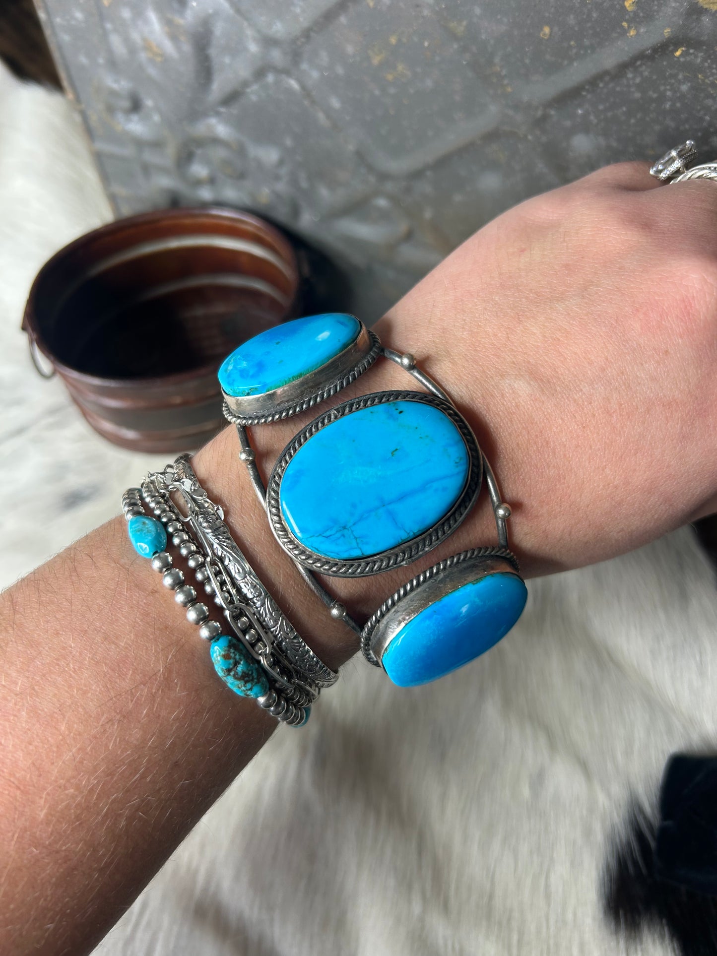 Large 3 Stone Turquoise Cuff