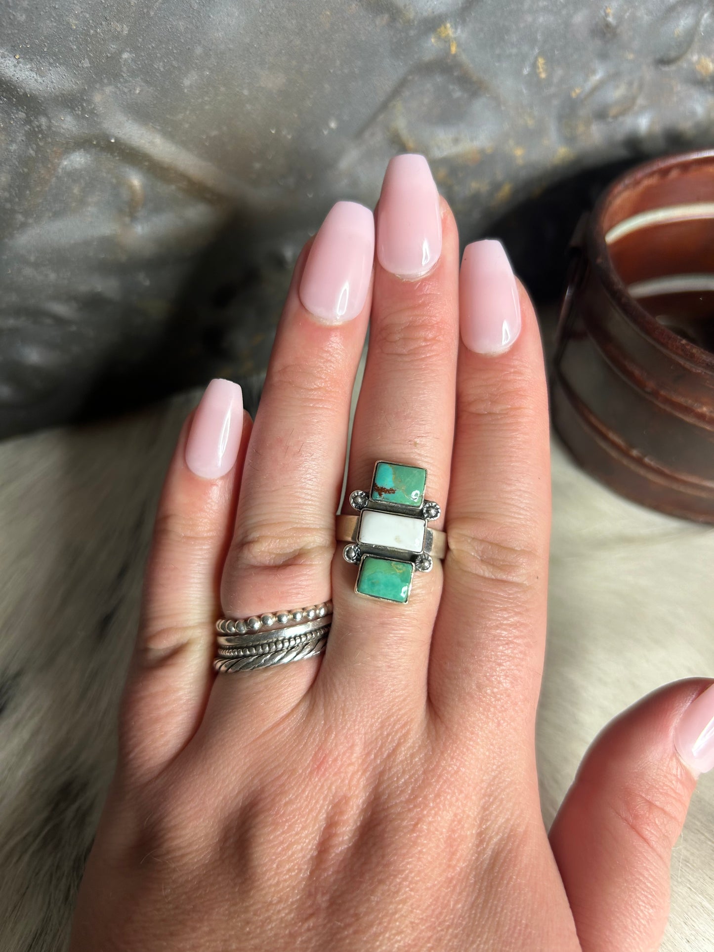 White Buffalo & Turquoise Ring