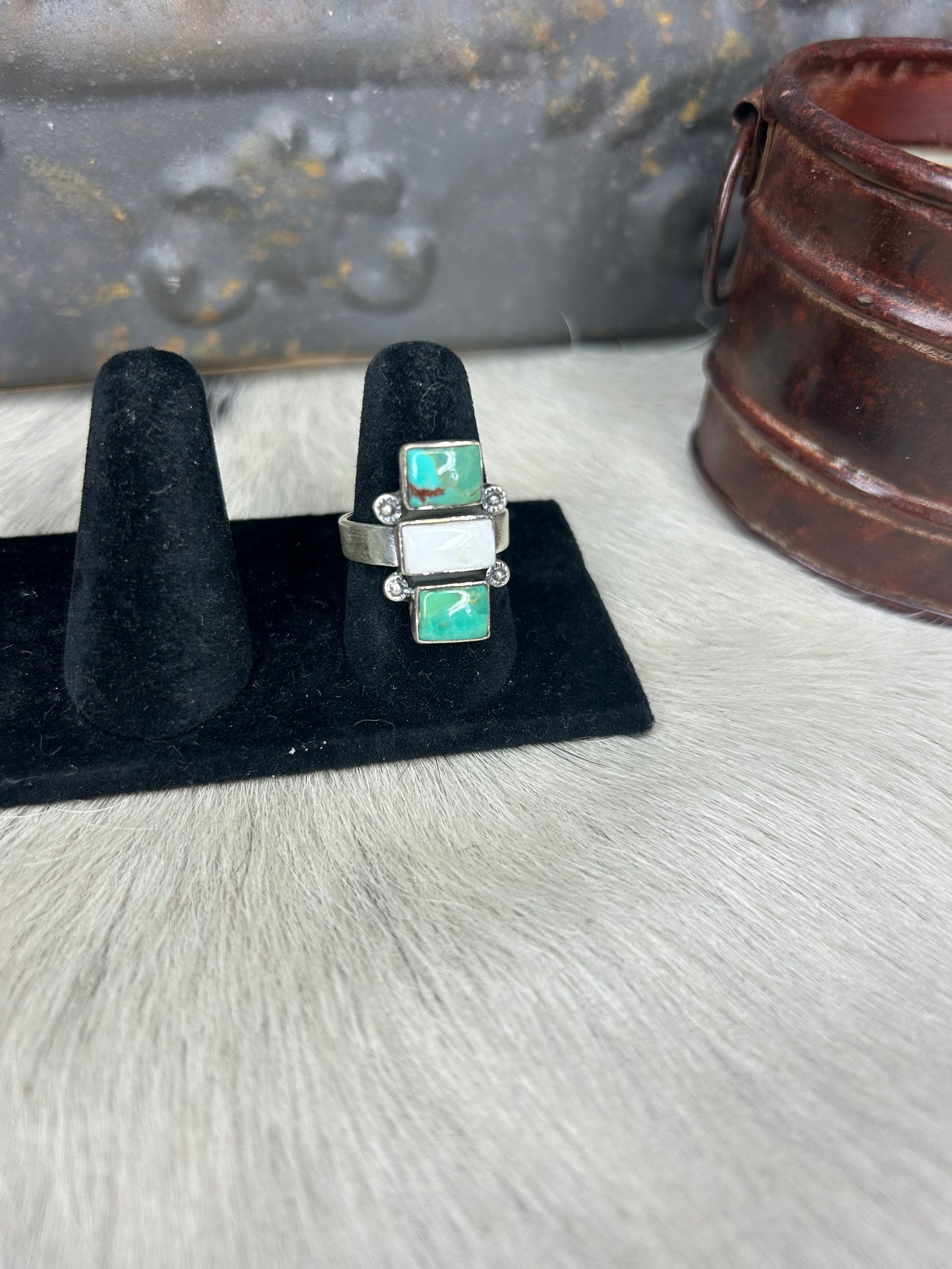 White Buffalo & Turquoise Ring