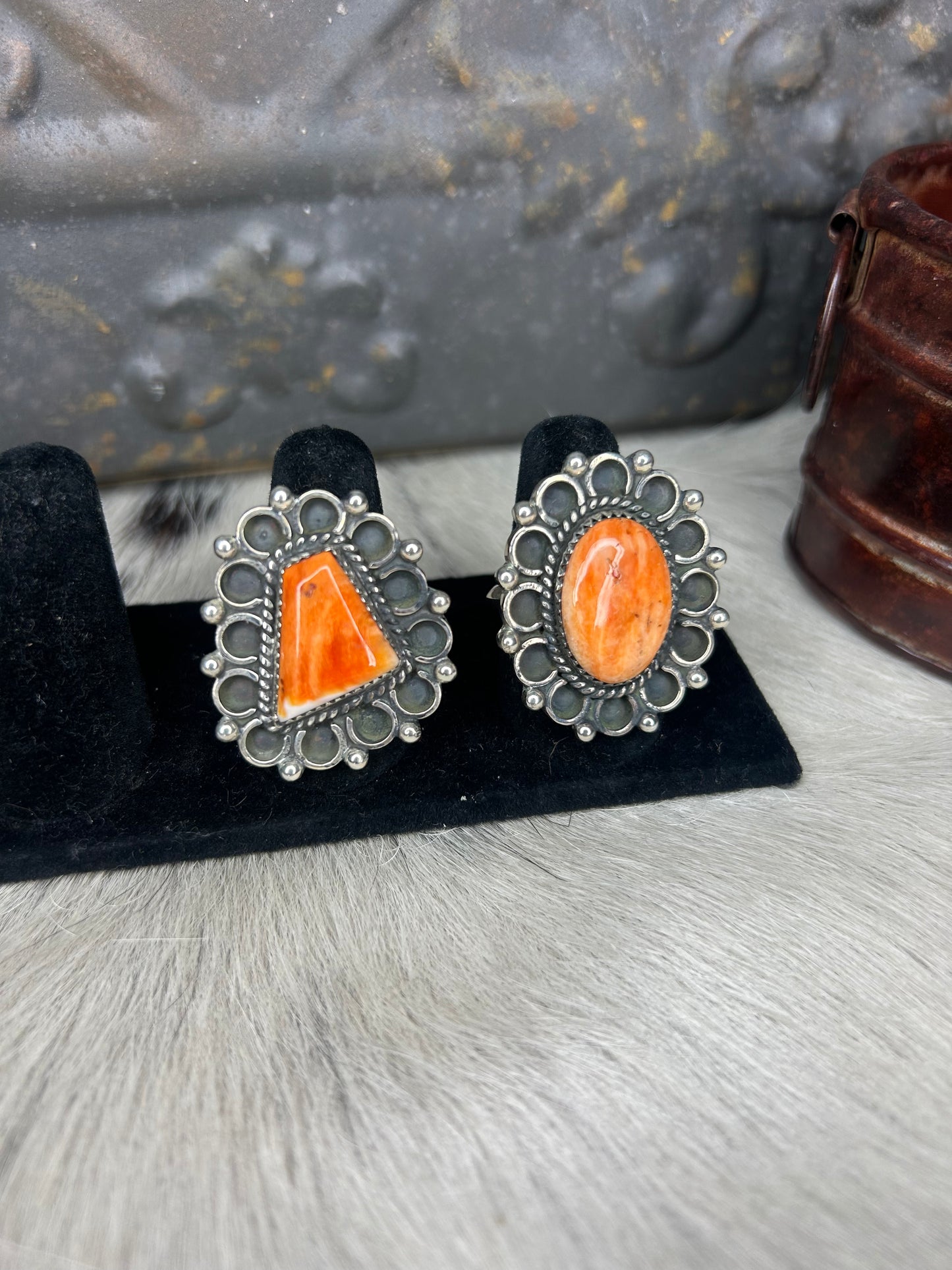 Orange Spiny Adjustable Ring