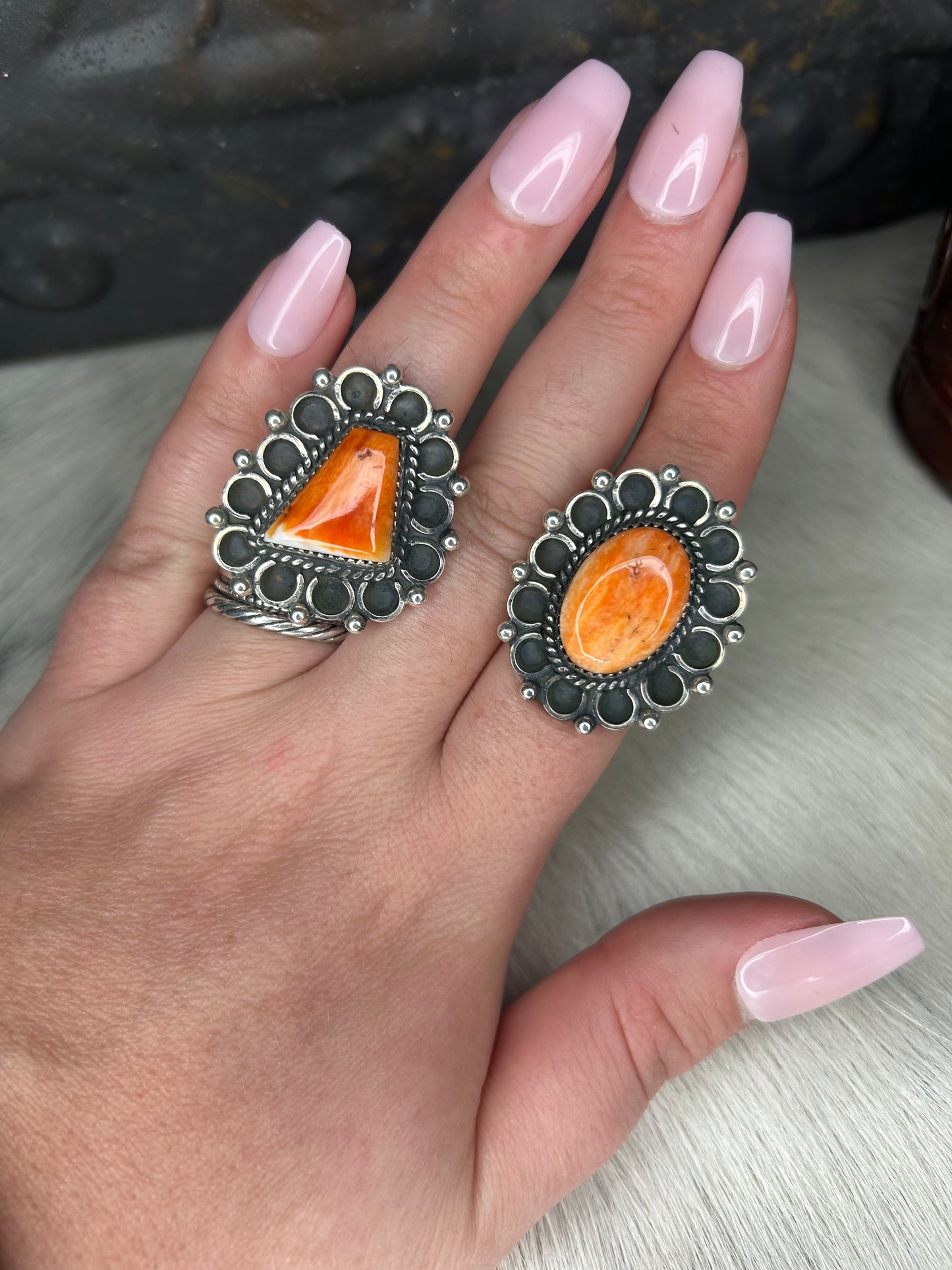 Orange Spiny Adjustable Ring