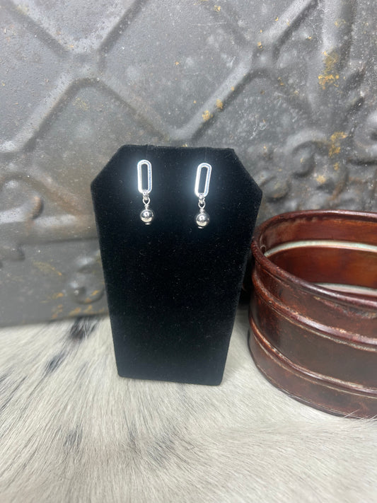 Paperclip with 6mm Sterling Silver Bead Dangle Earring