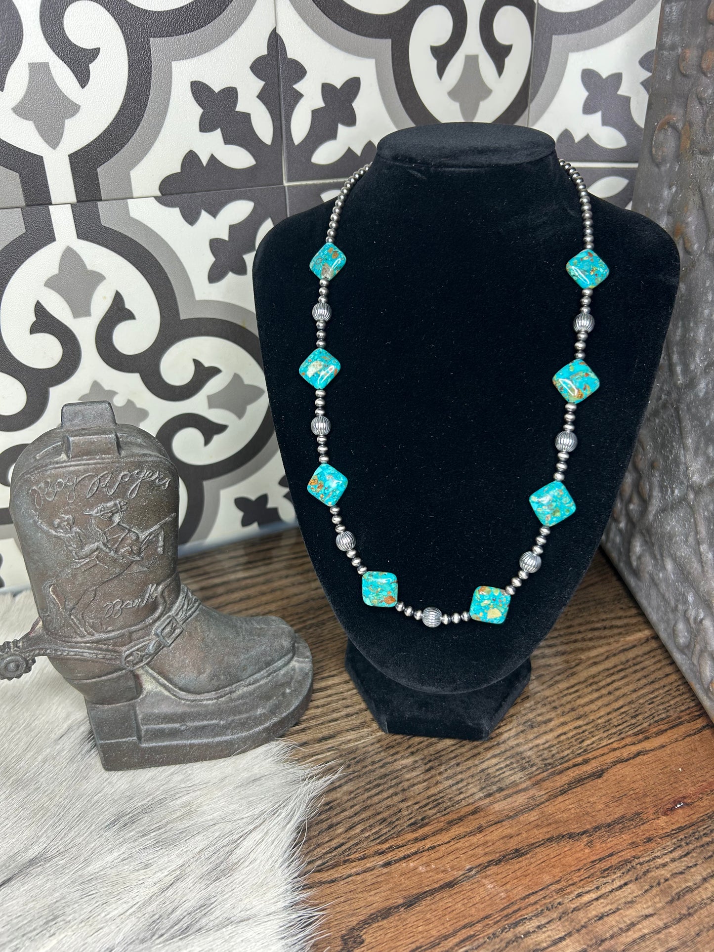 Block Turquoise Diamond Necklace