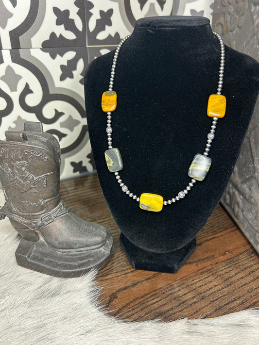 Bumble Bee Jasper Rectangle Necklace
