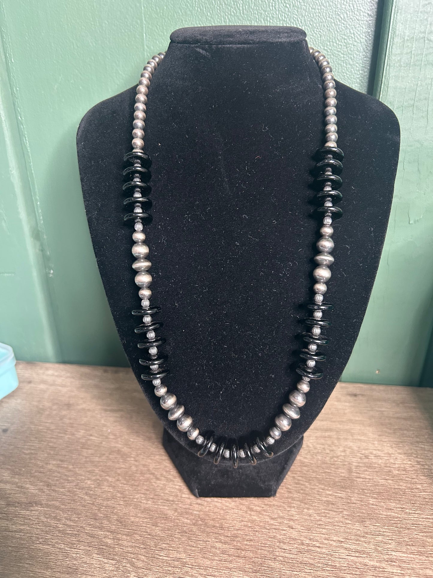 Black Bead & Pearl Necklace