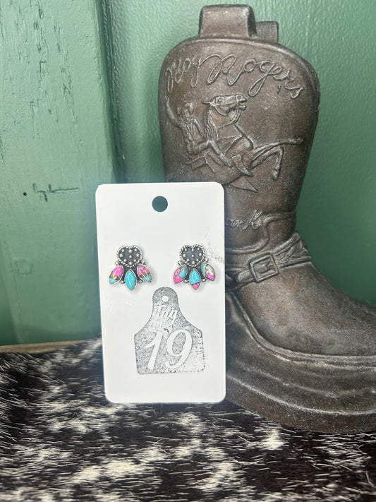 Heart & Stone Cluster Stud Earrings