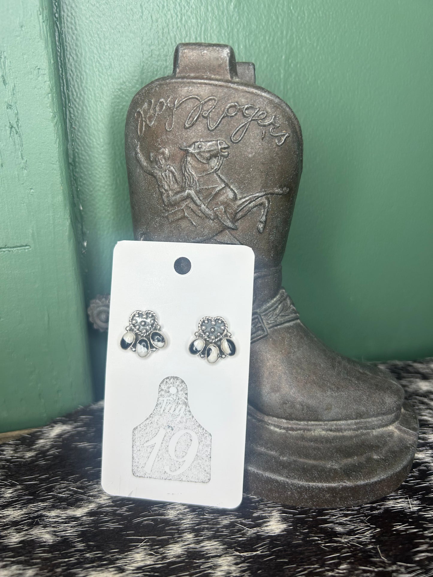 Heart & Stone Cluster Stud Earrings