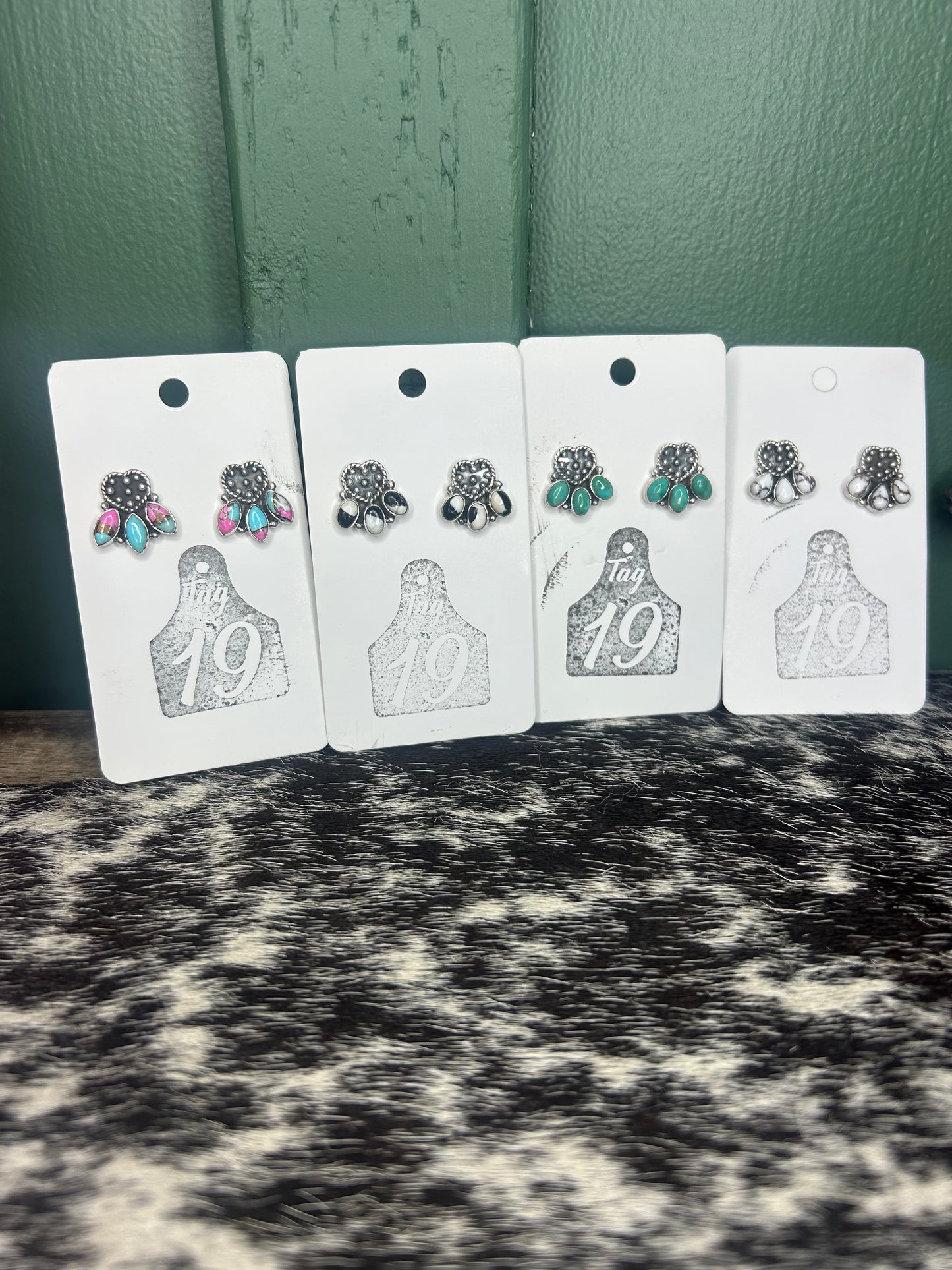 Heart & Stone Cluster Stud Earrings