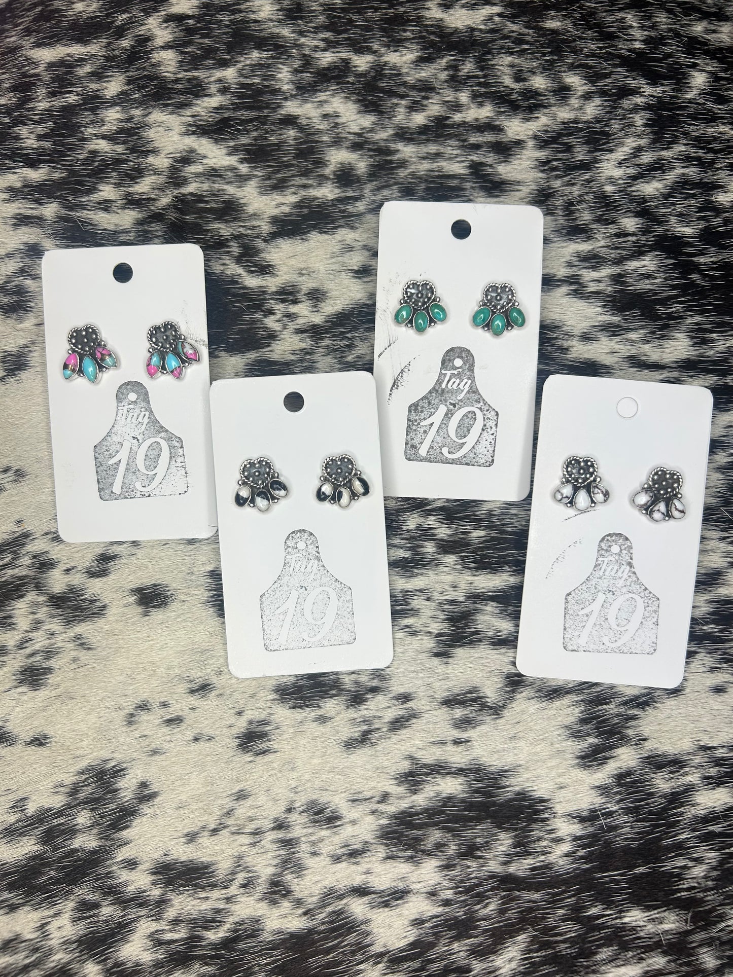 Heart & Stone Cluster Stud Earrings