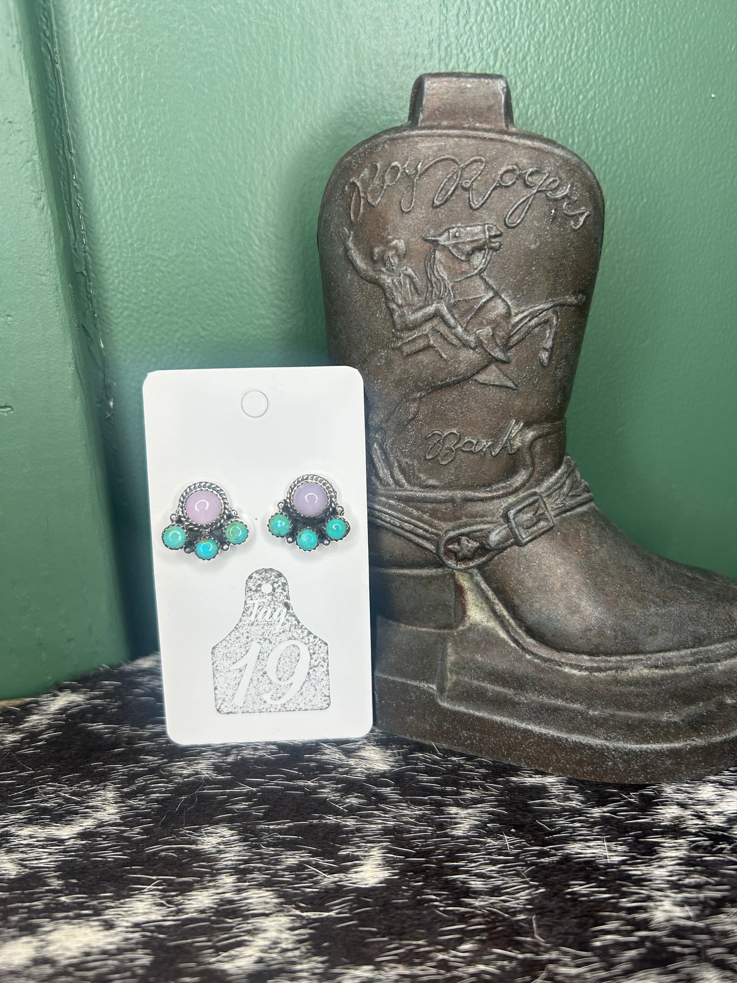 Pink Opal & Turquoise Stud Earrings