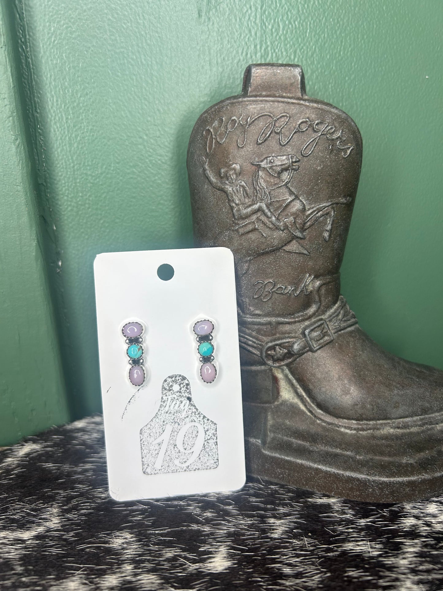 Pink Opal & Turquoise Stud Earrings