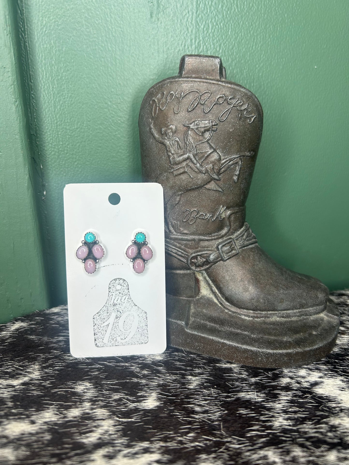 Pink Opal & Turquoise Stud Earrings