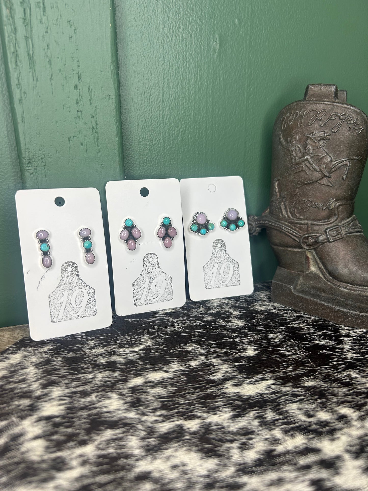 Pink Opal & Turquoise Stud Earrings