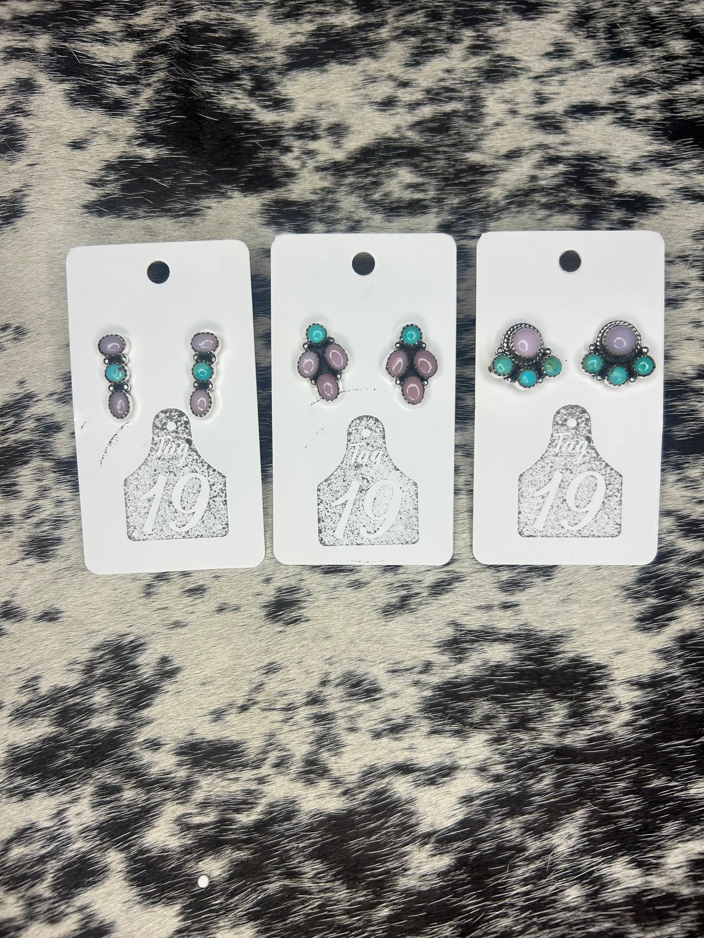 Pink Opal & Turquoise Stud Earrings