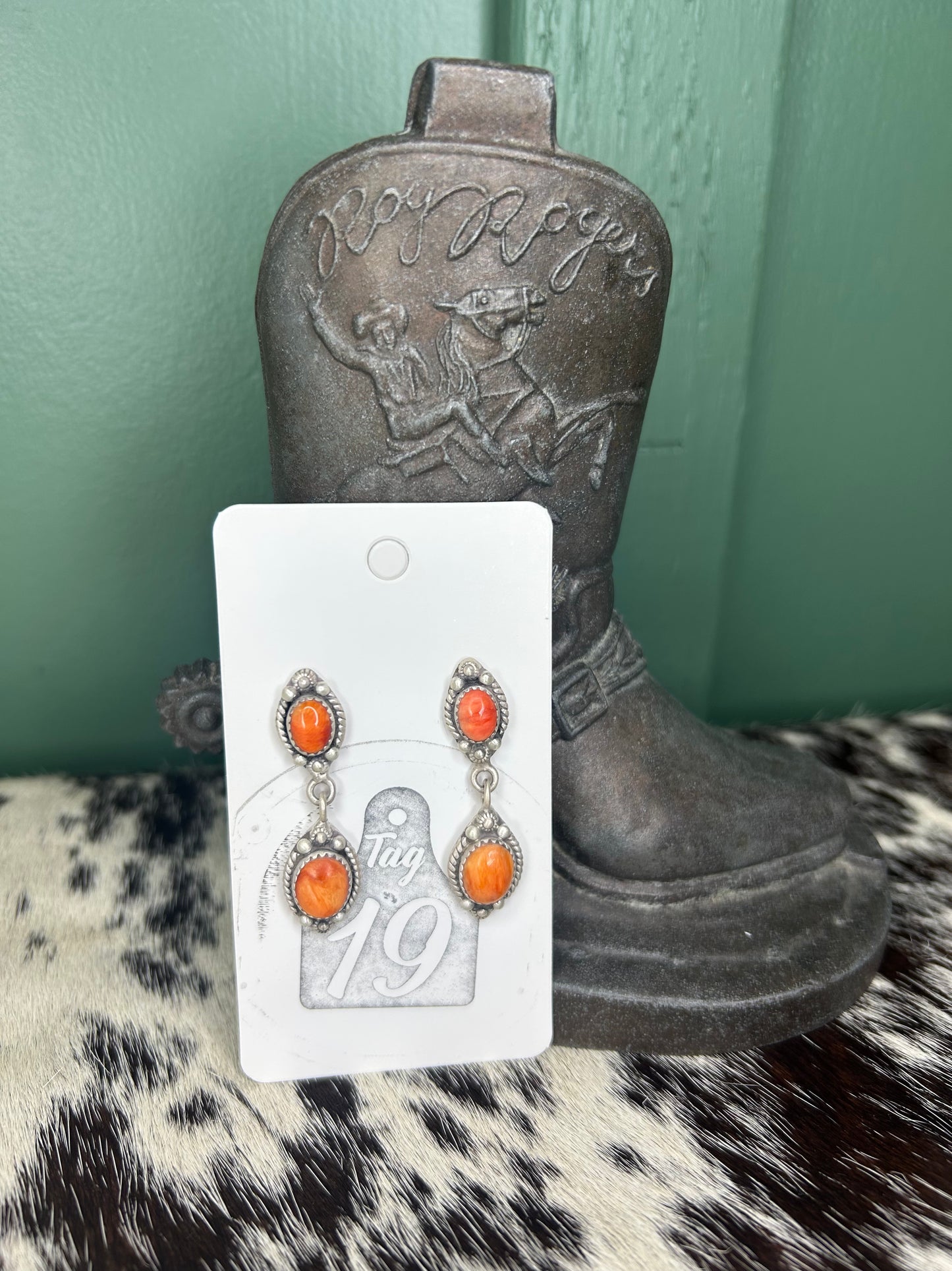 2 Stone Stud Dangle Earrings