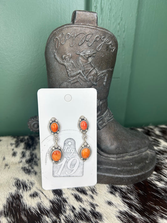2 Stone Stud Dangle Earrings