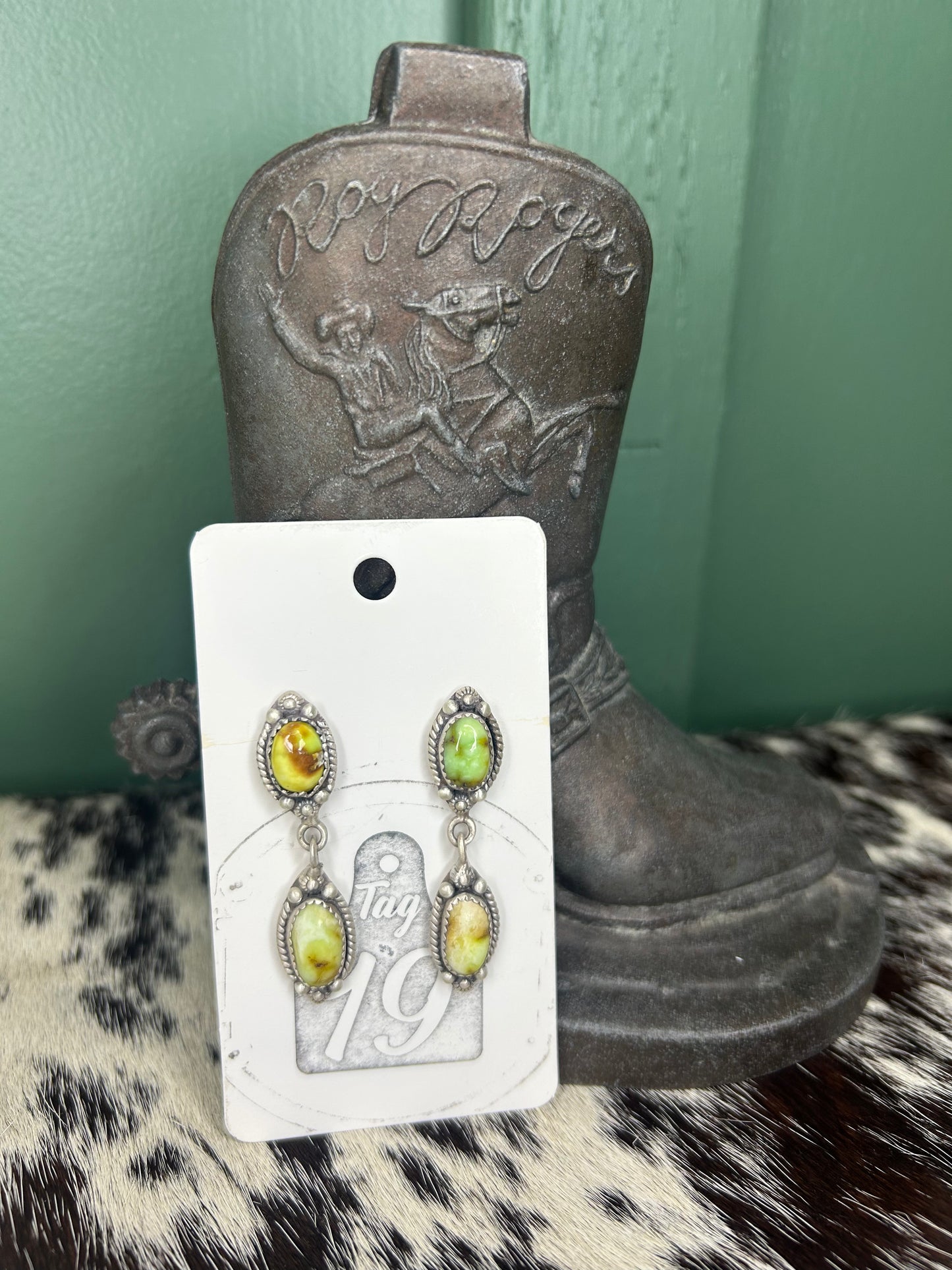 2 Stone Stud Dangle Earrings