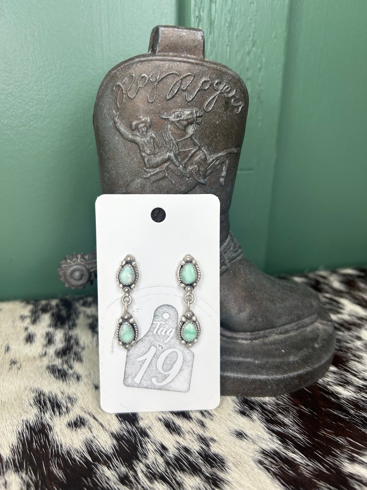 2 Stone Stud Dangle Earrings