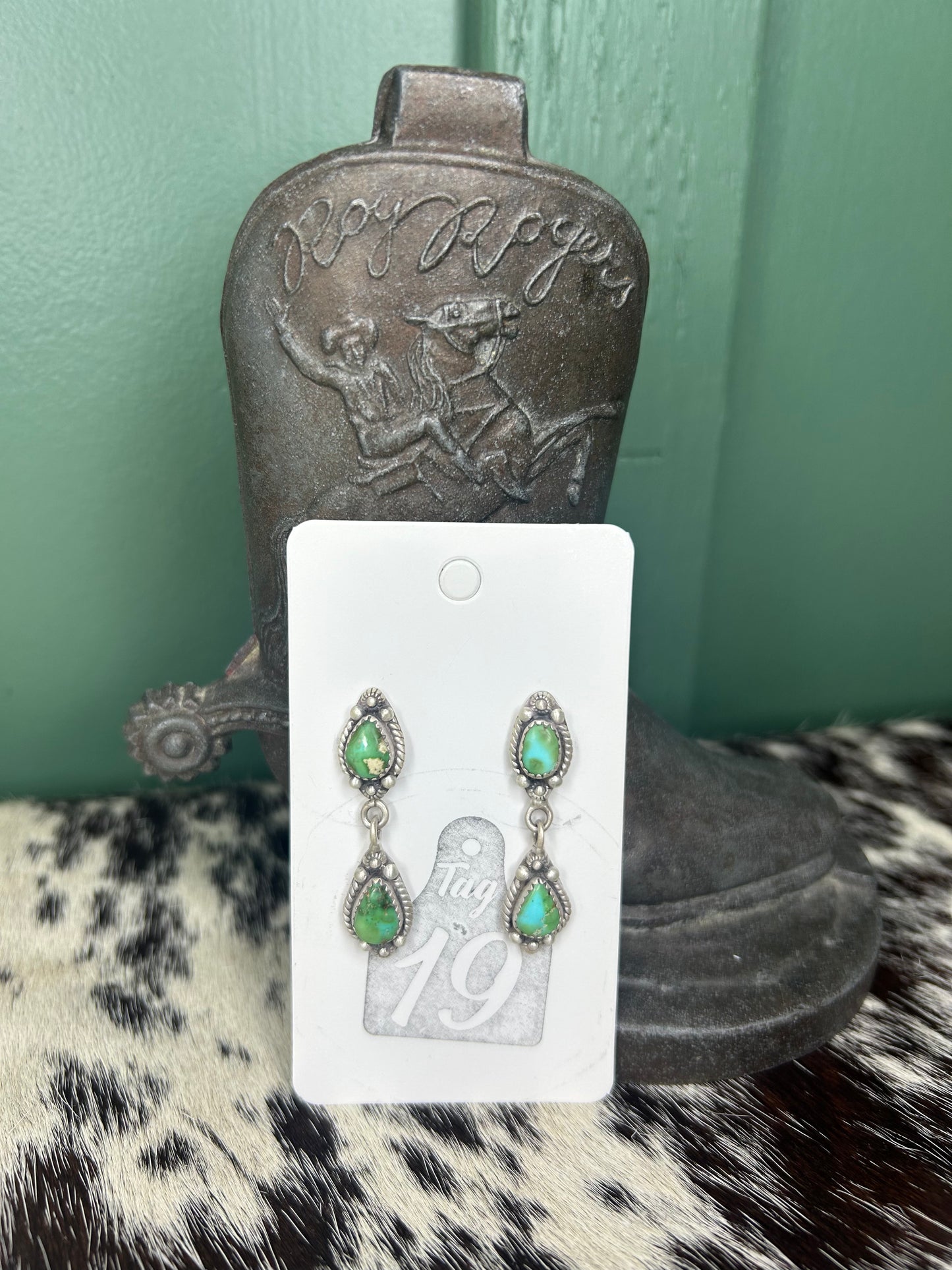 2 Stone Stud Dangle Earrings