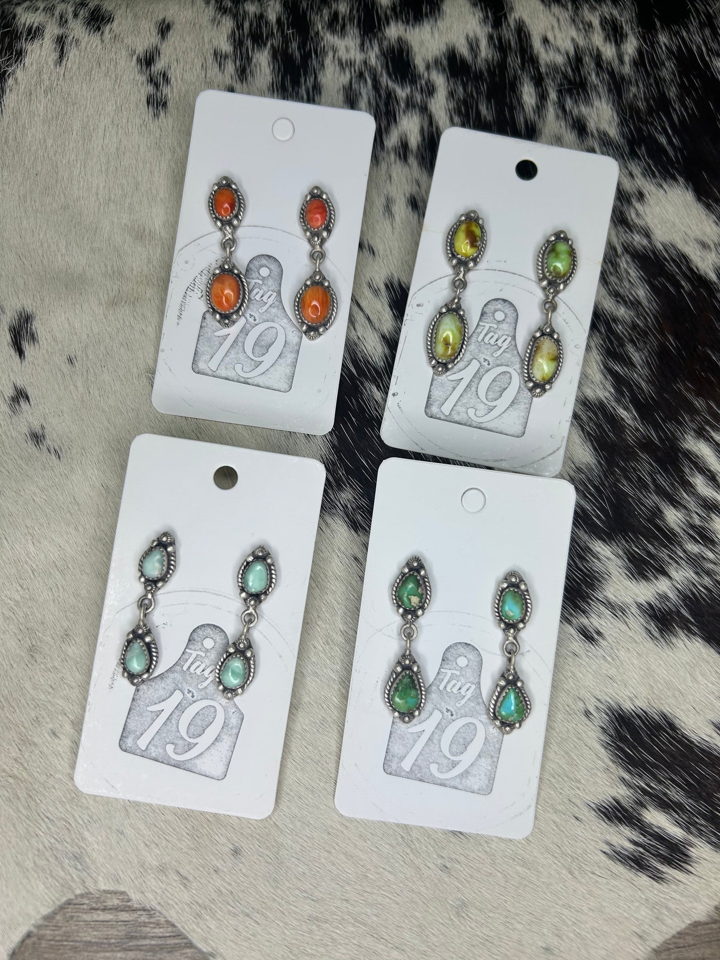 2 Stone Stud Dangle Earrings