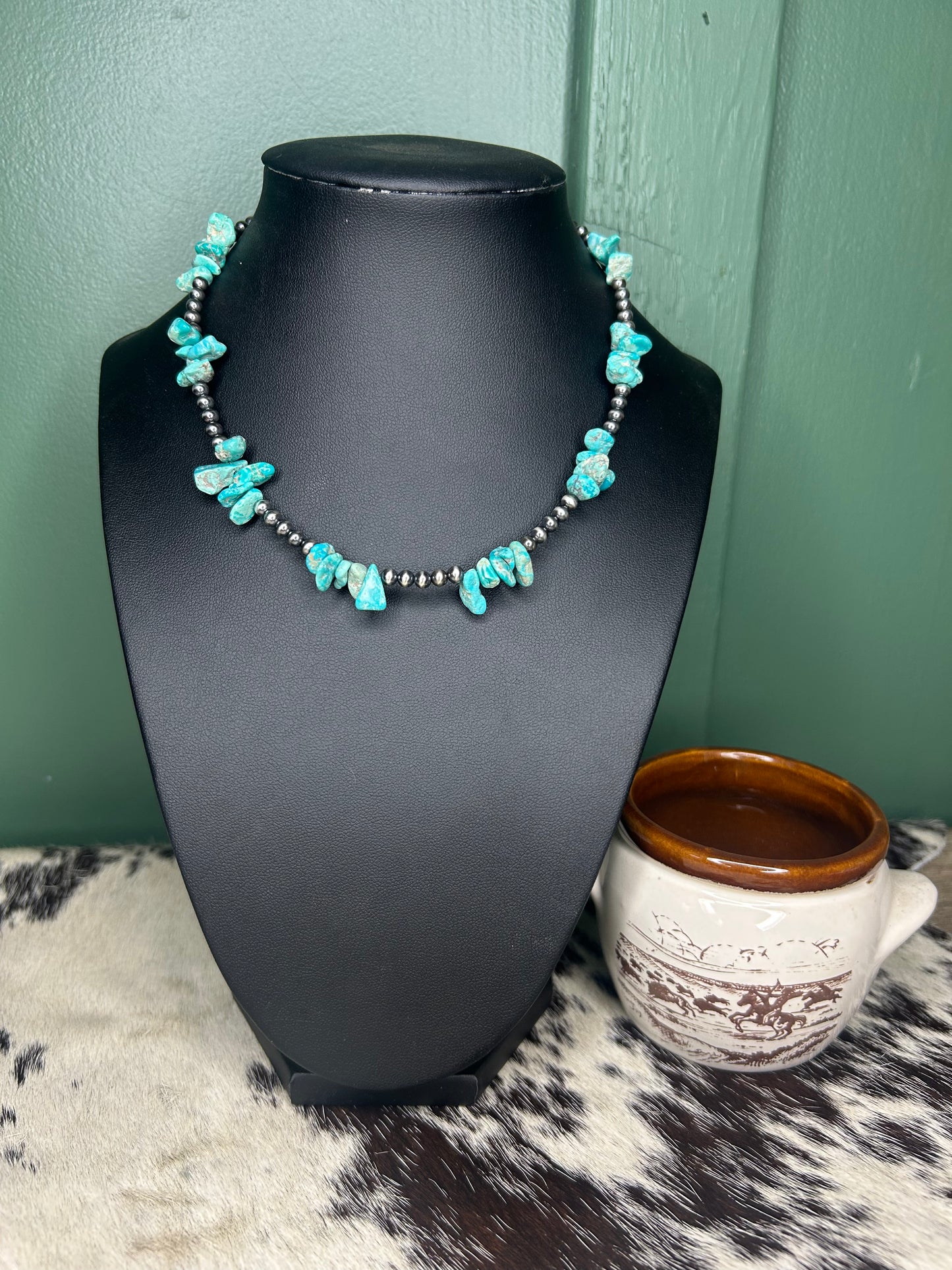 Turquoise Chip & Pearl Necklace