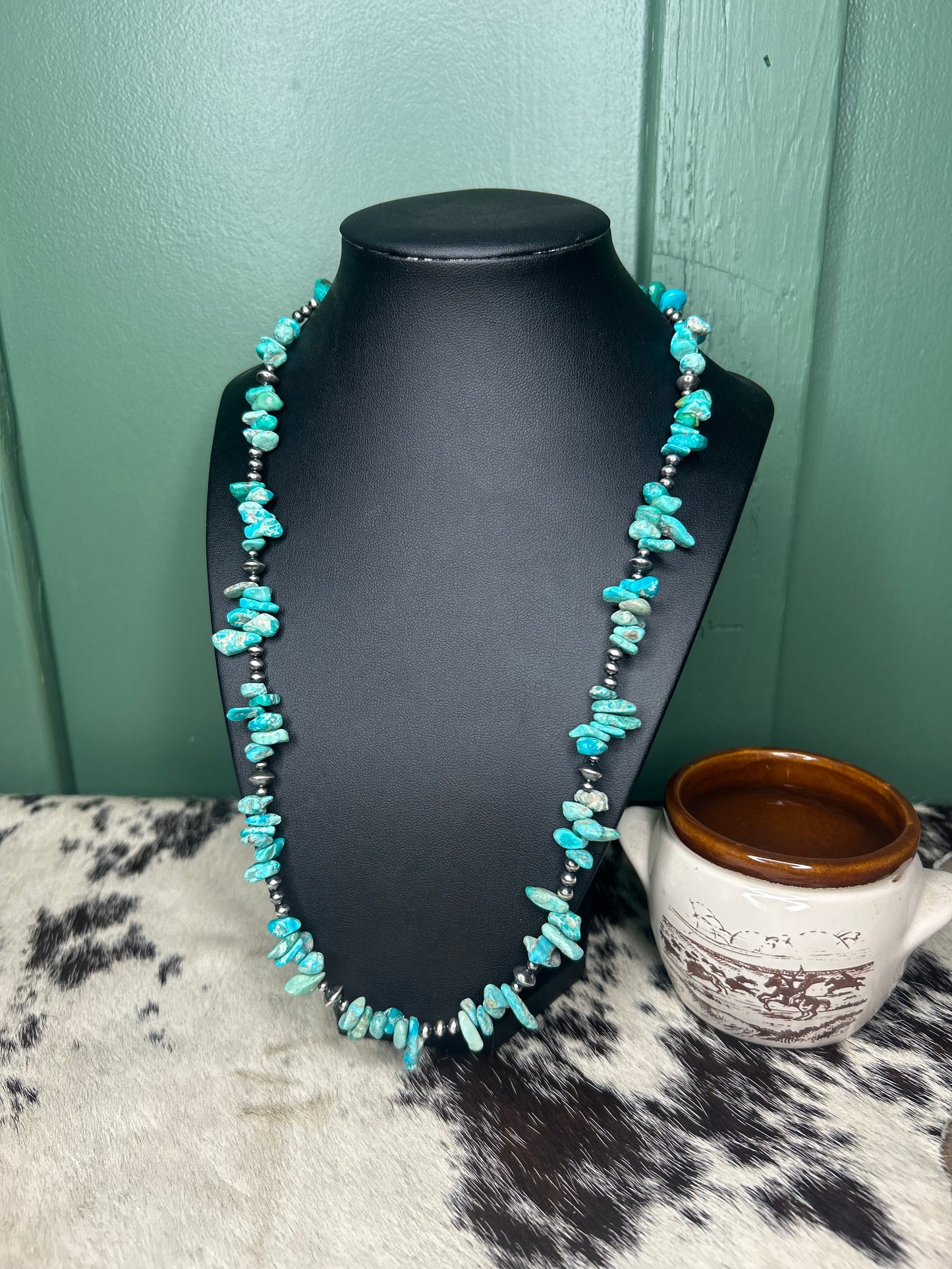 Turquoise Chip & Pearl Necklace