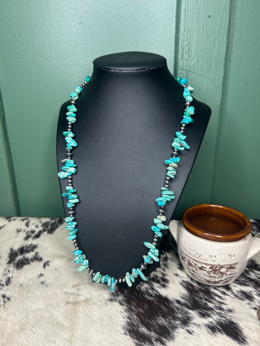 Turquoise Chip & Pearl Necklace