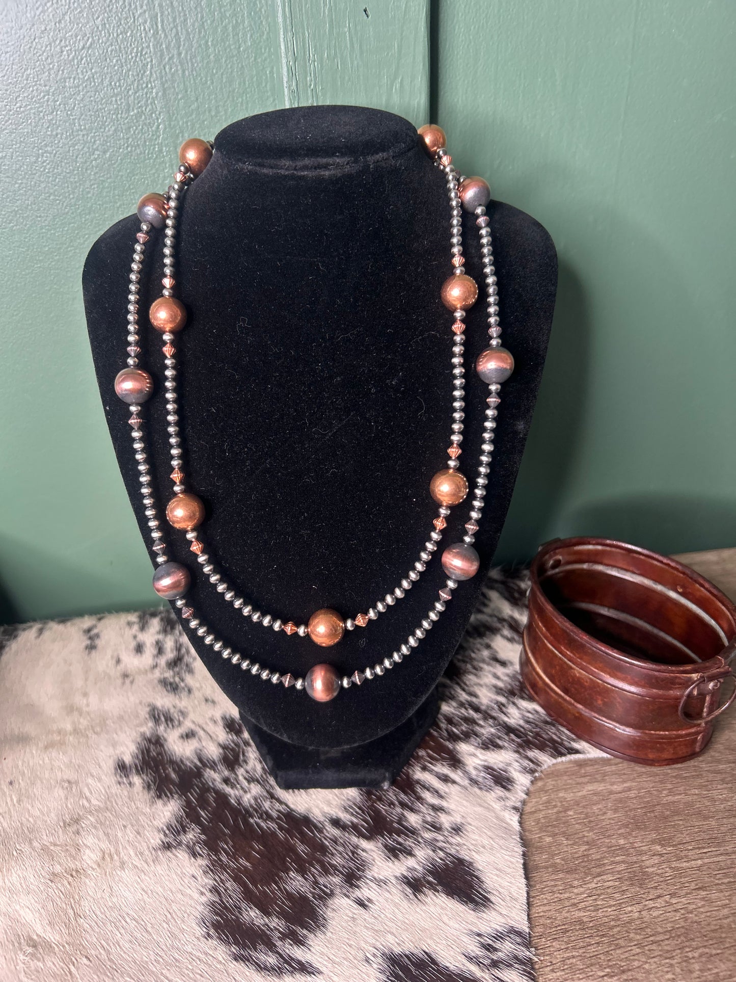4mm Sterling Silver Pearls & 12mm Copper
