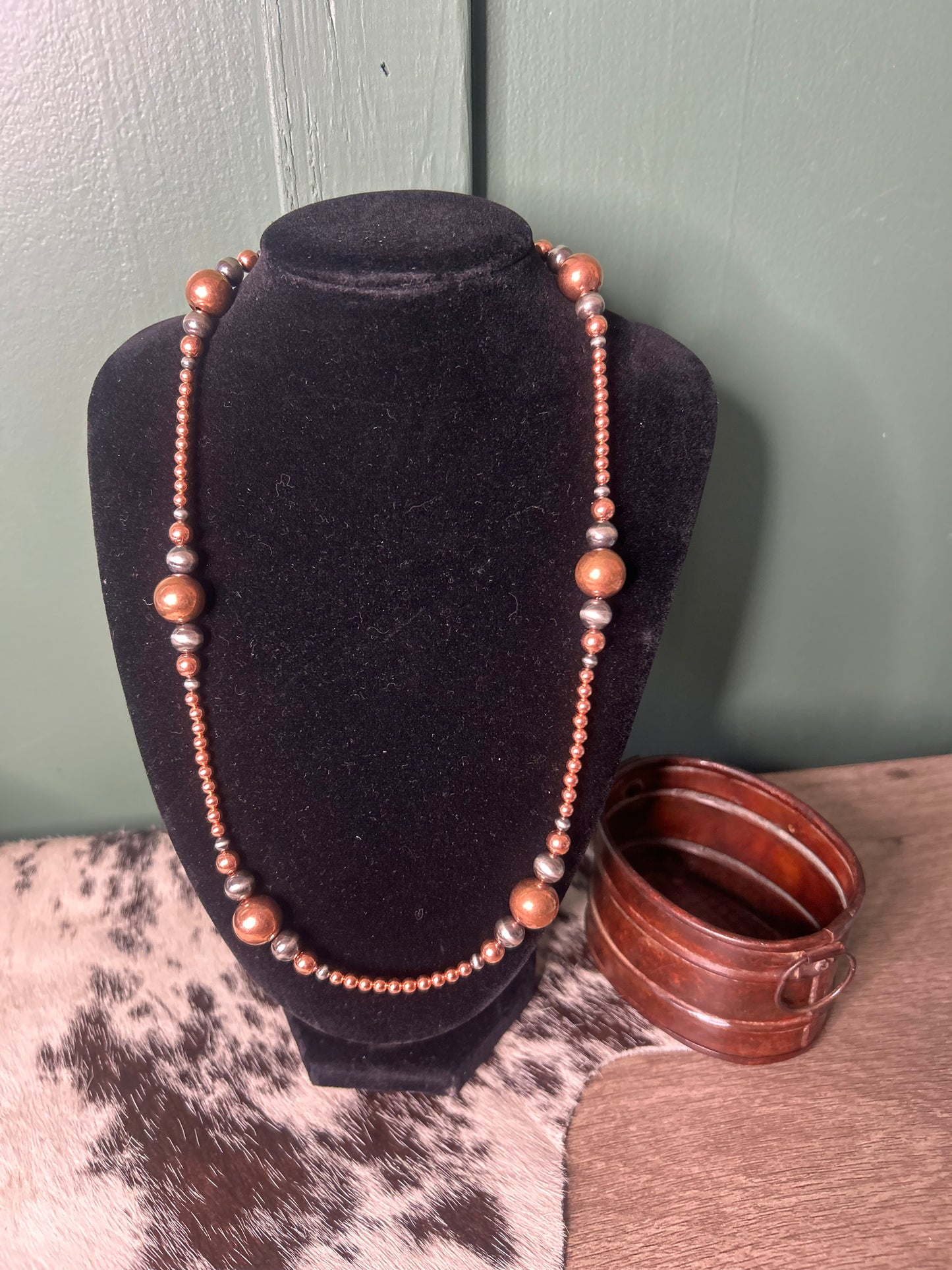 4mm to 12mm Graduated Silver & Copper Necklace