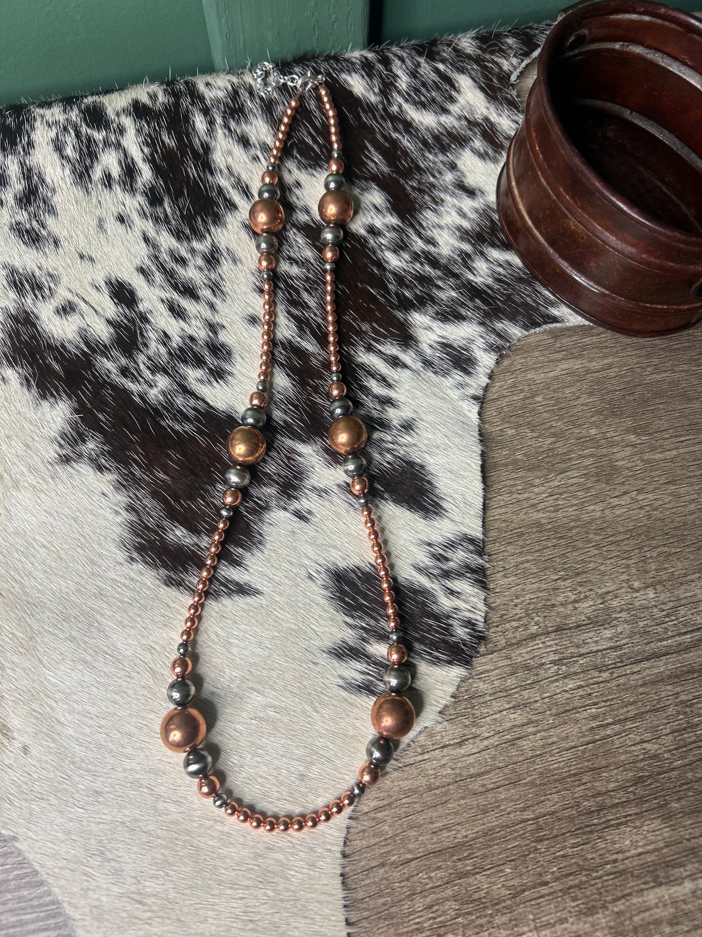 4mm to 12mm Graduated Silver & Copper Necklace