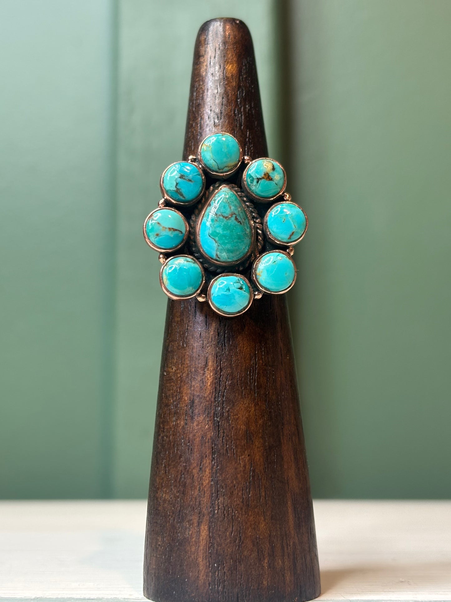 Mohave Turquoise Cluster Copper Ring