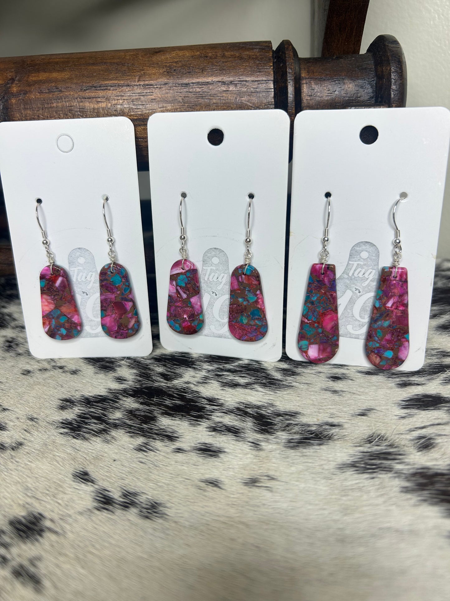 Pink Dahlia Slab Earring