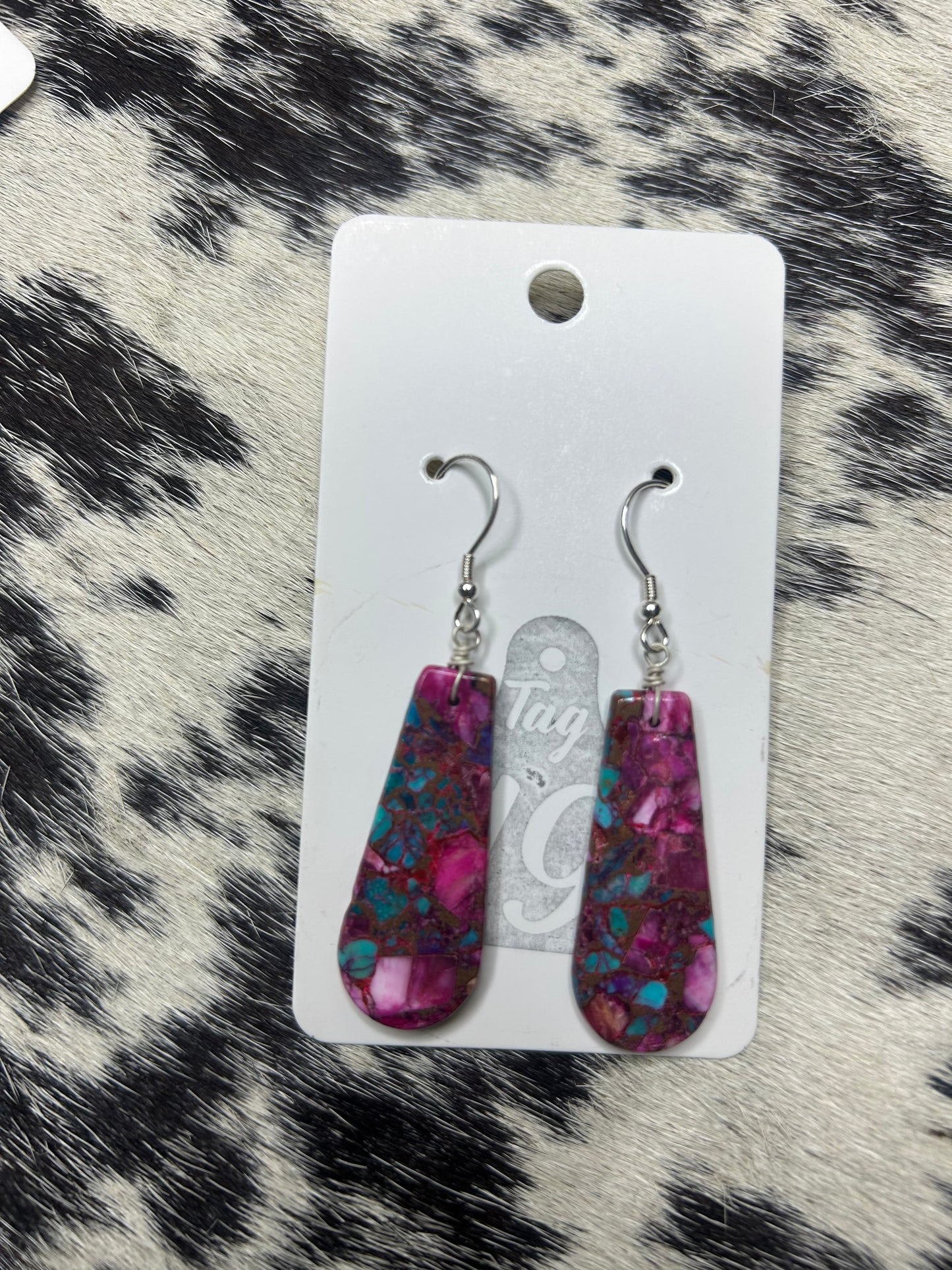 Pink Dahlia Slab Earring