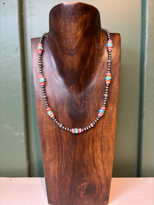Sterling Silver Pearls & Multi-Stone Necklace