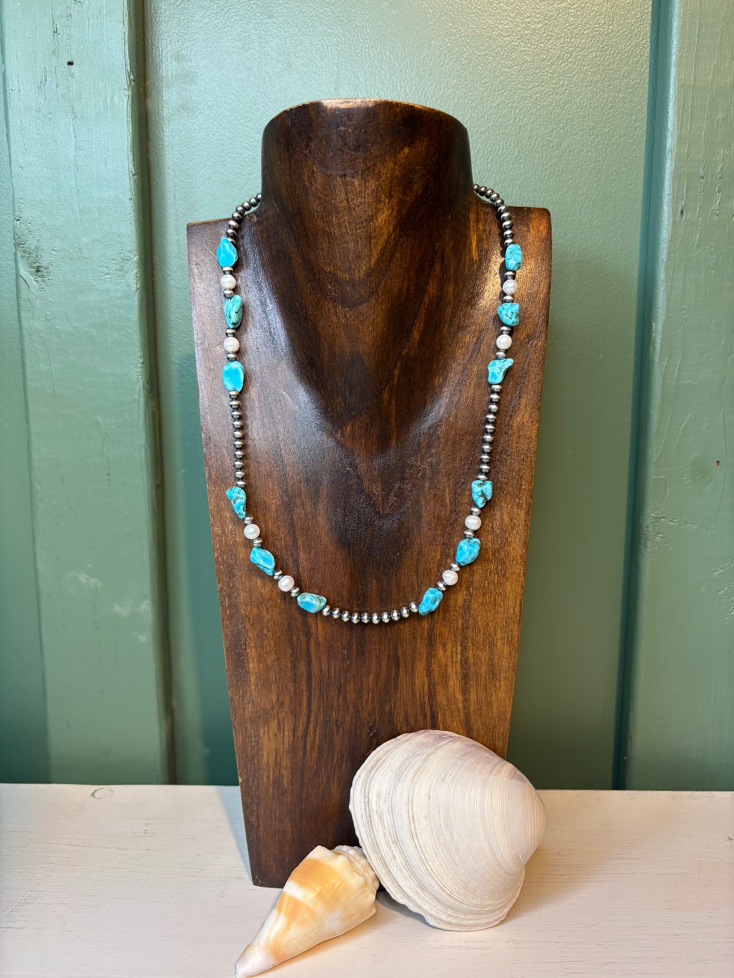 Sterling Silver Pearls with Turquoise & Fresh Water Pearls Necklace