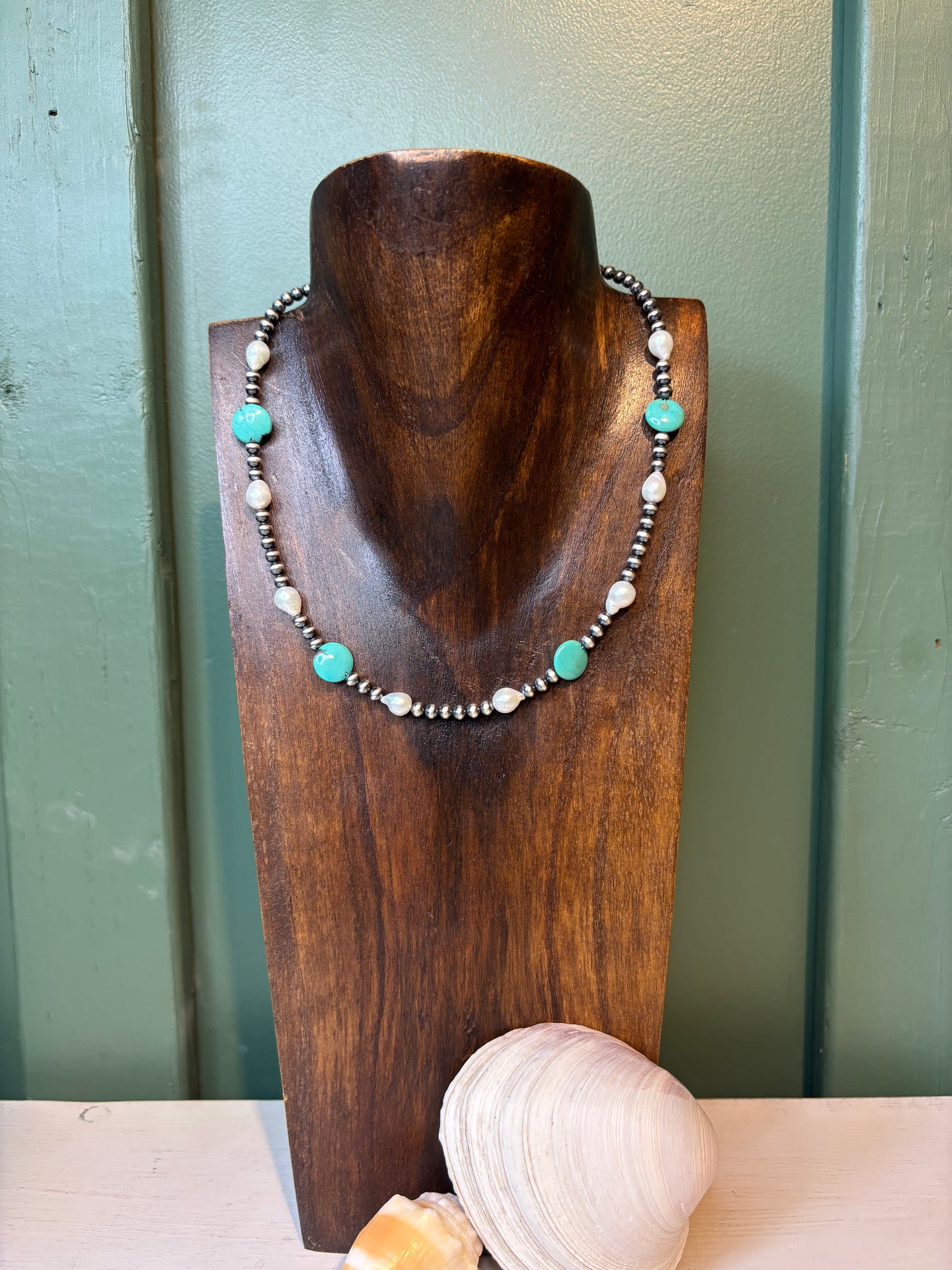 Sterling Silver with Turquoise & Fresh Water Pearls Necklace