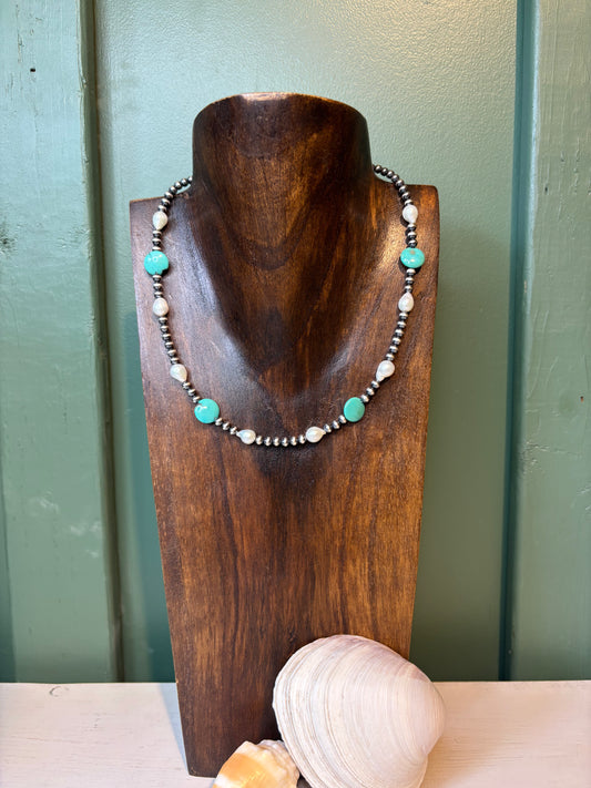 Sterling Silver with Turquoise & Fresh Water Pearls Necklace