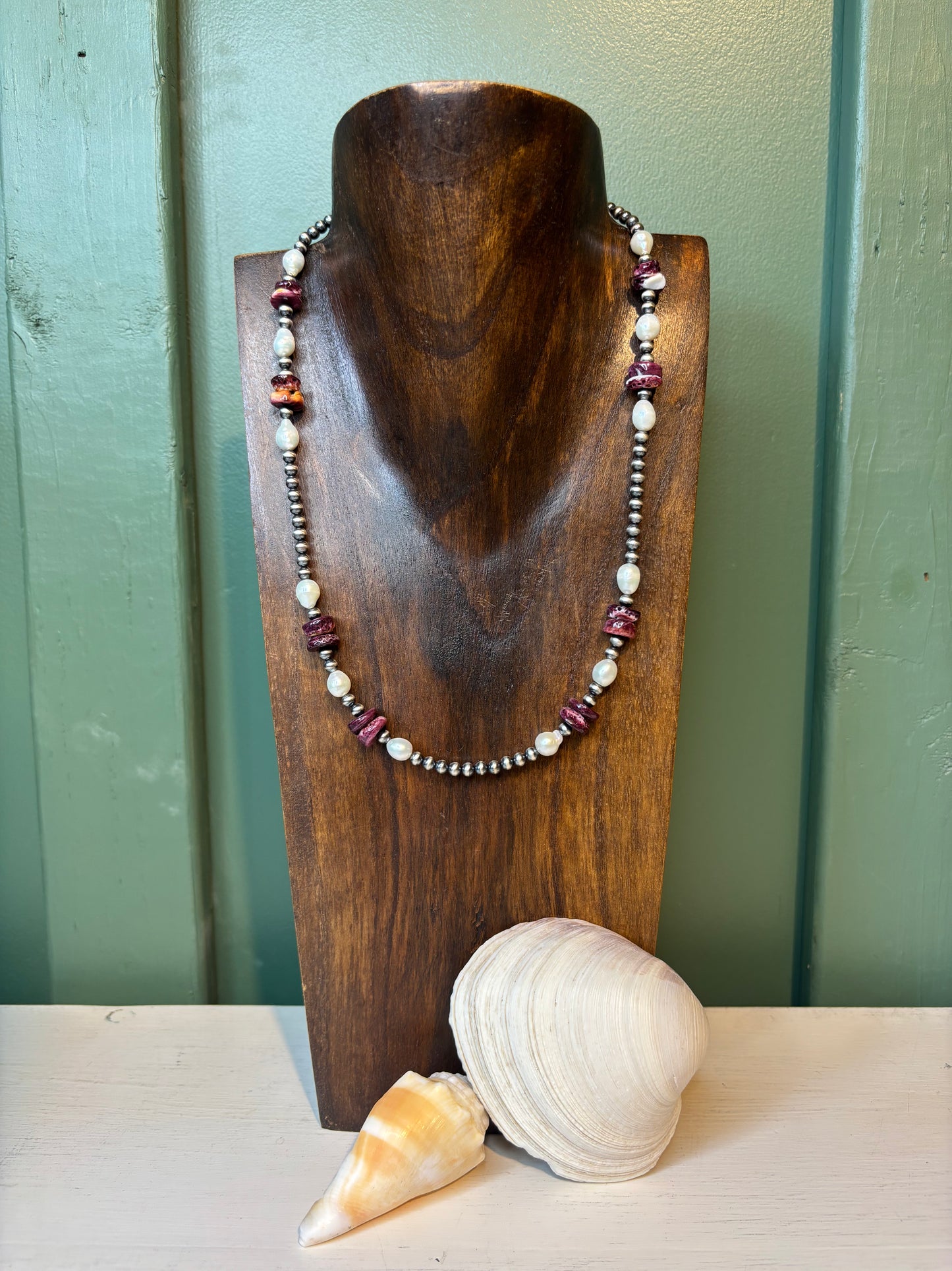 Sterling Silver with Purple Spiny & Fresh Water Pearls Necklace