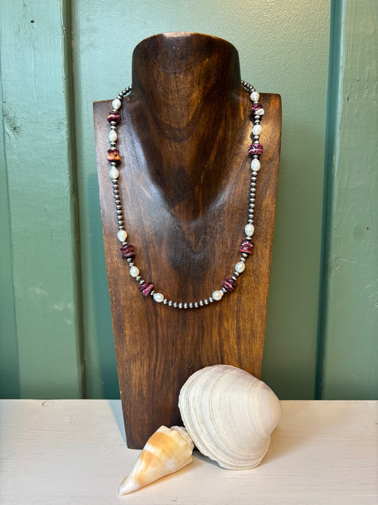 Sterling Silver with Purple Spiny & Fresh Water Pearls Necklace