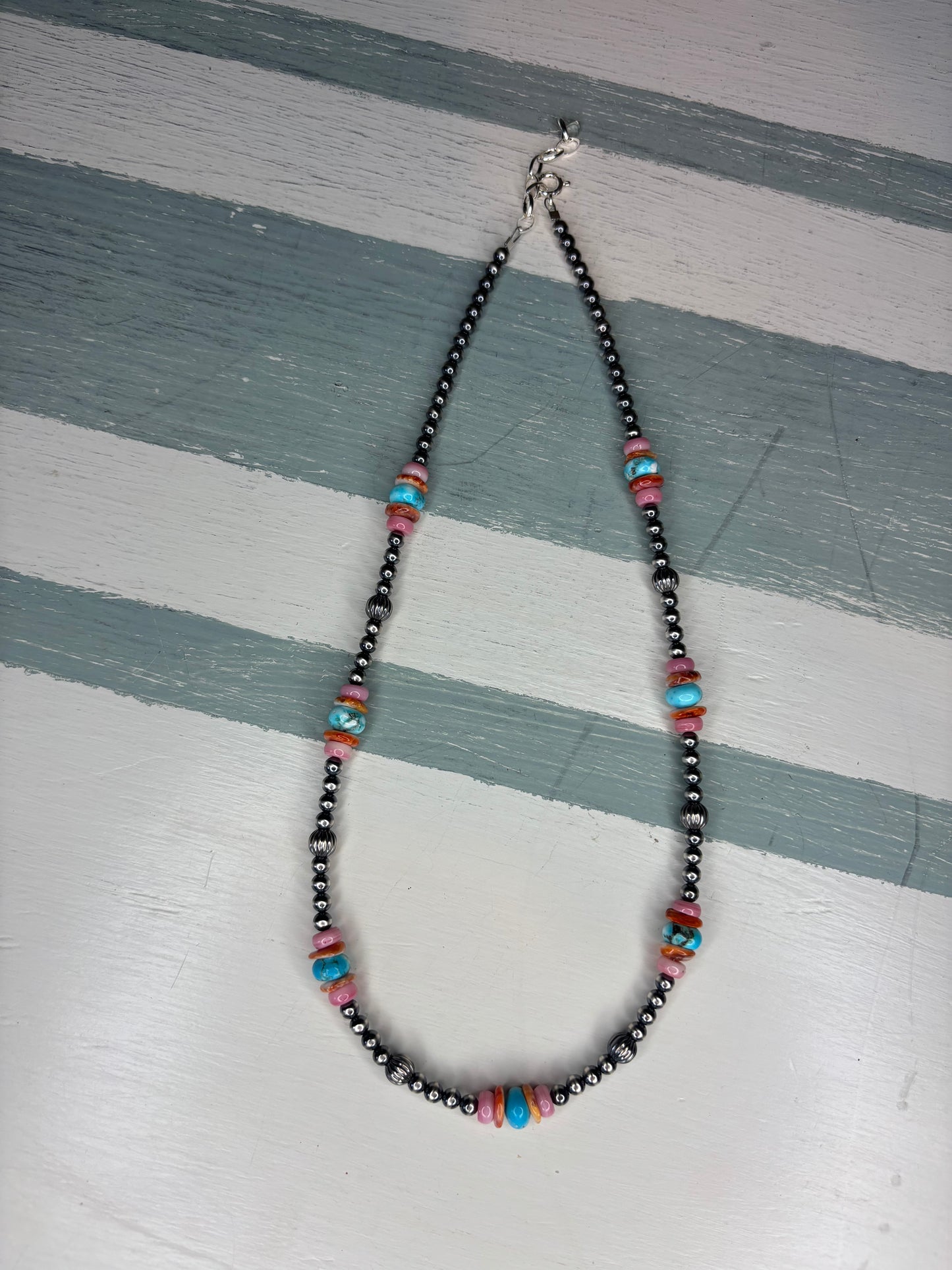 Sterling Silver Pearls & Multi-Stone Necklace